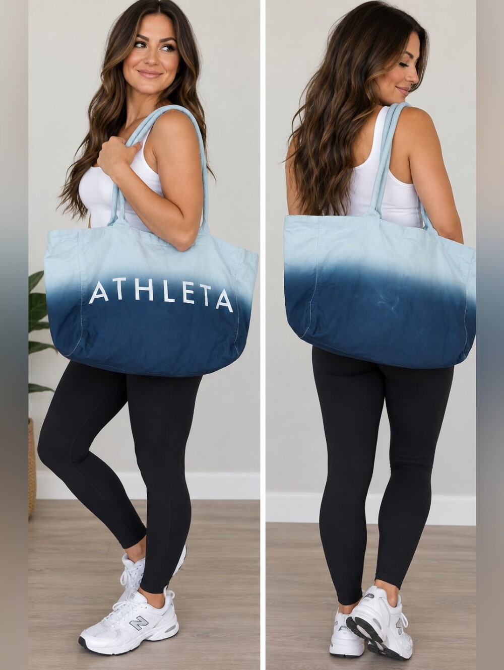 Athleta Blue Ombre Dip Dye Large Cotton Tote Bag Gym Beach Travel